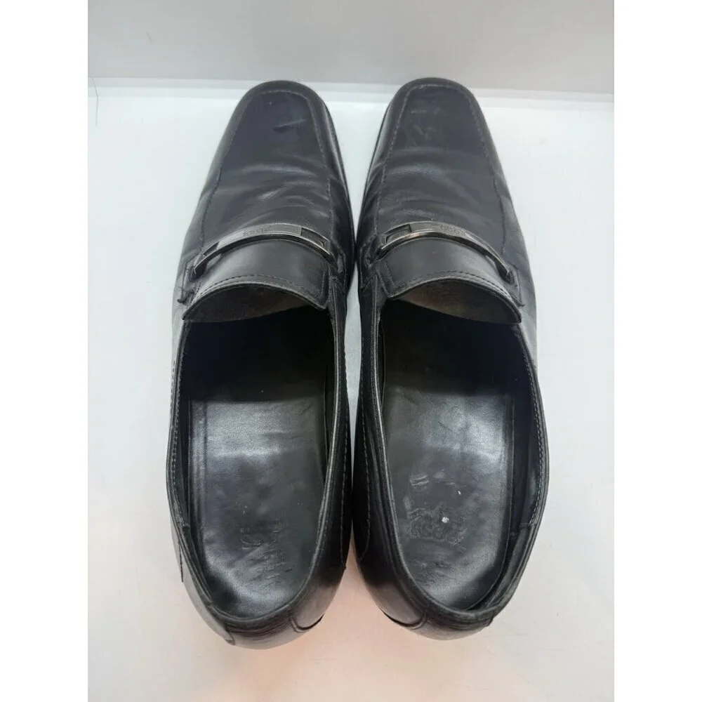 Hugo Boss Men's 10.5 Dikko Black Leather Dress Loafers Horsebit Logo 50200774